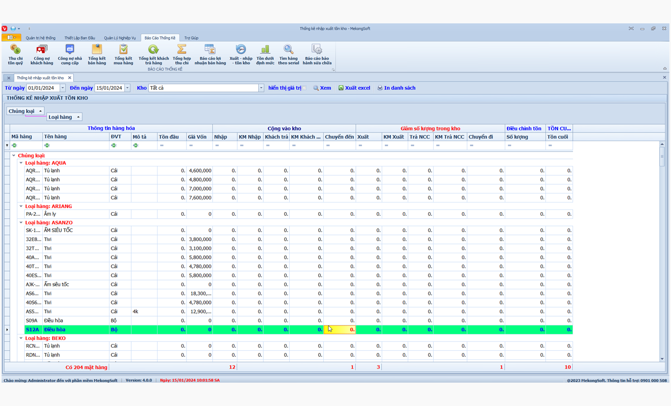 Báo cáo nhập xuất tồn kho