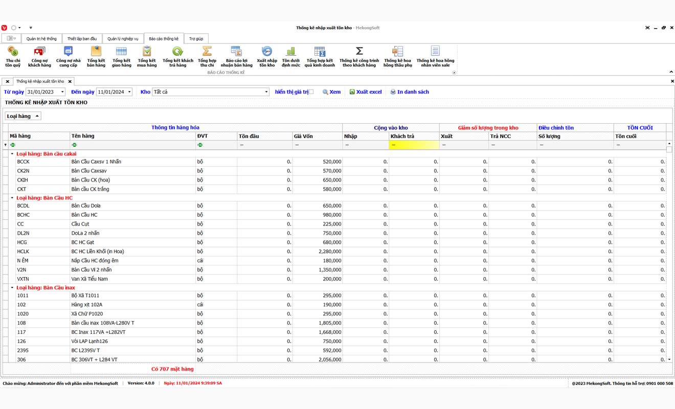 Báo cáo nhập xuất tồn kho