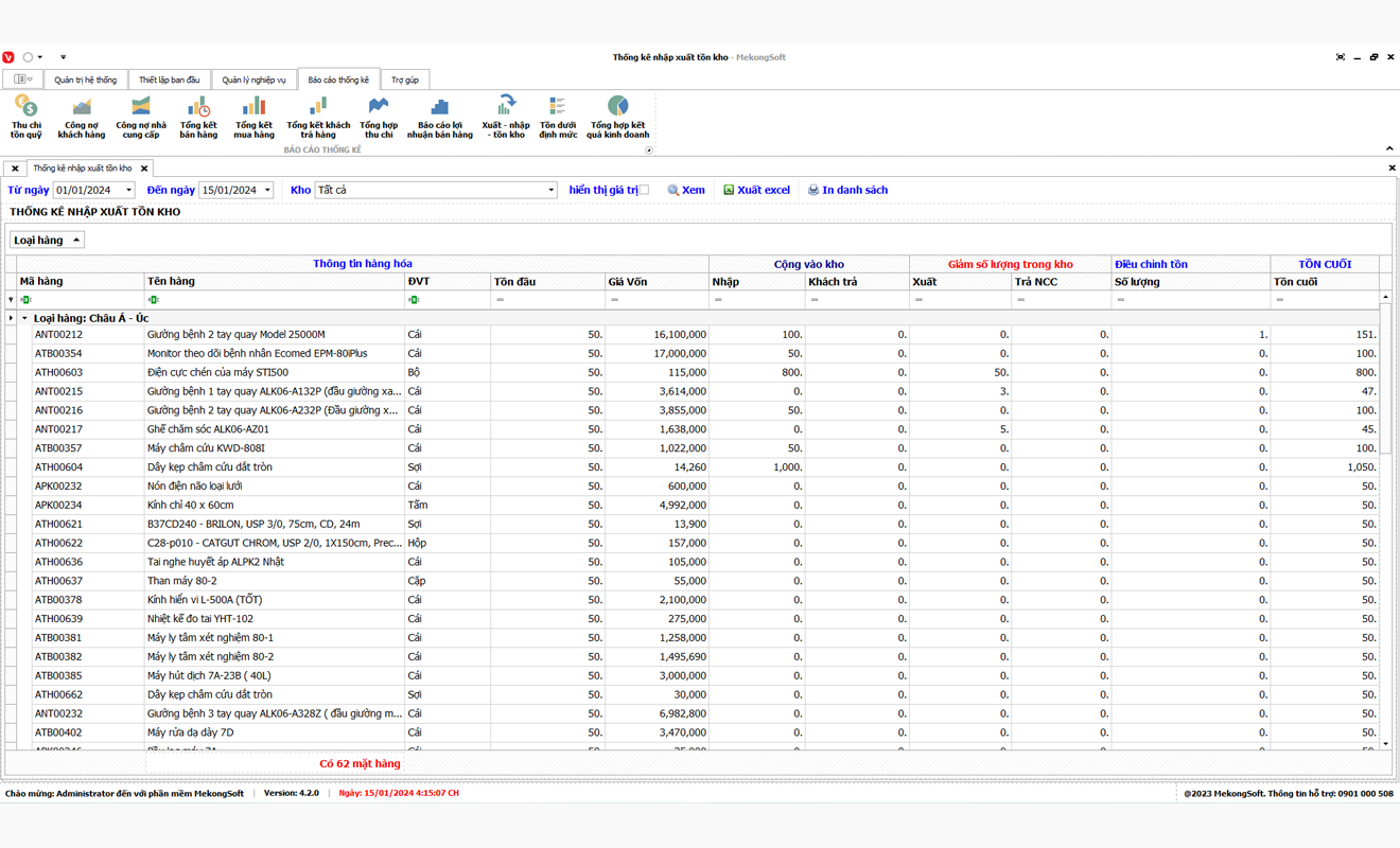 Báo cáo nhập xuất tồn kho