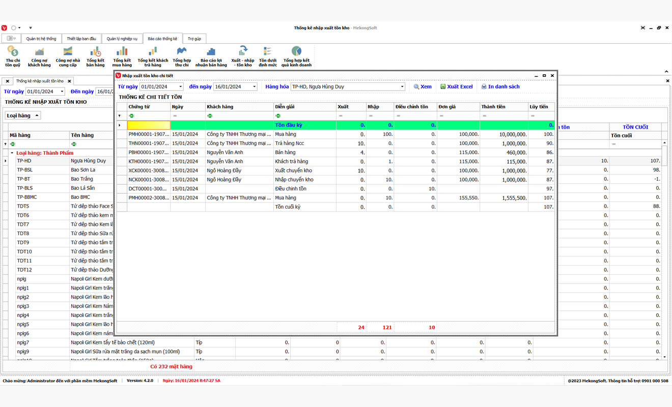 Báo cáo nhập xuất tồn kho