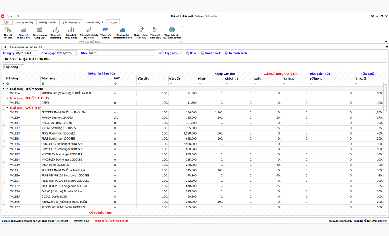 Báo cáo nhập xuất tồn kho