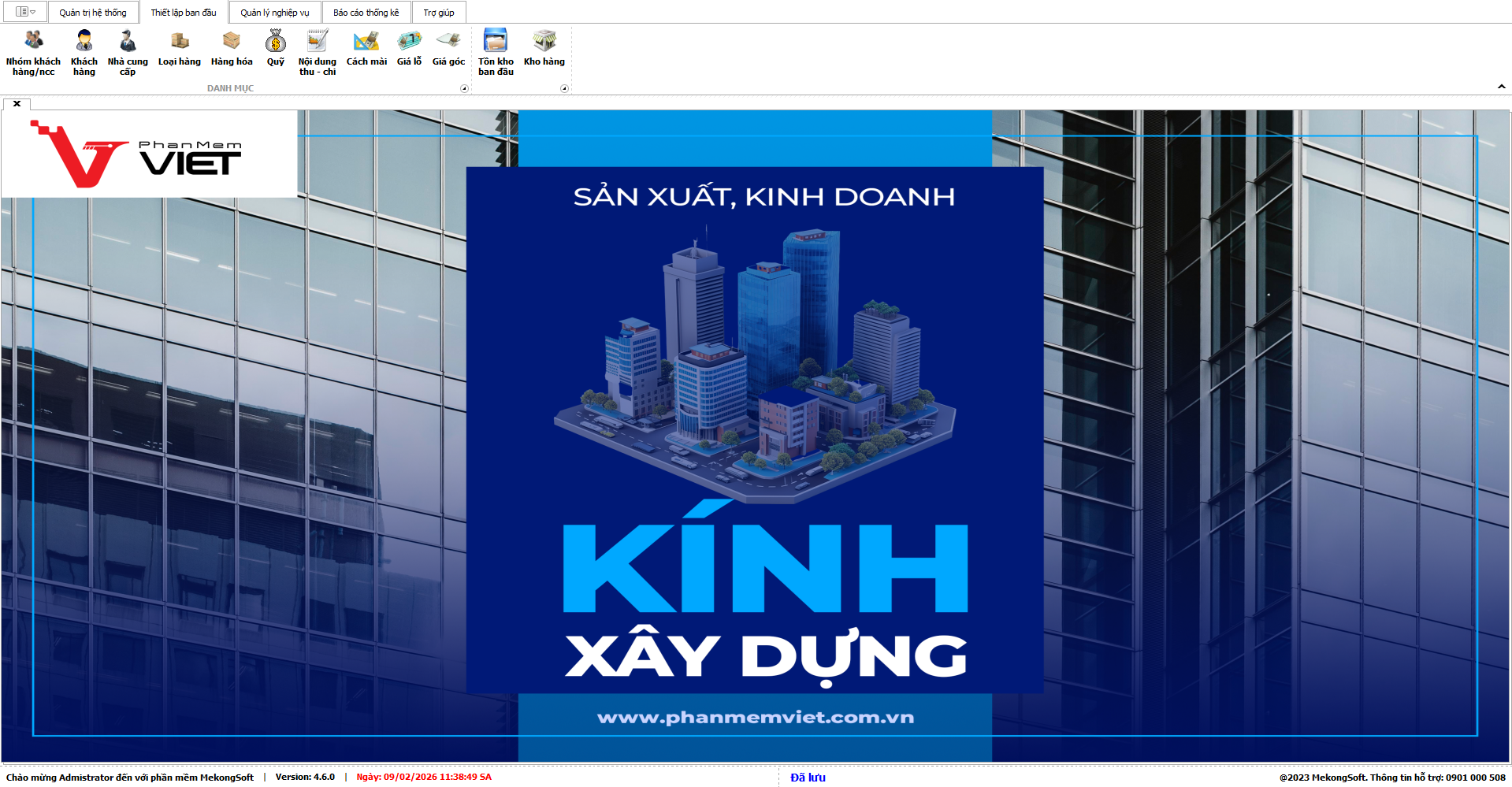 Phần mềm quản lý bán hàng nhôm kính giao diện tổng quan