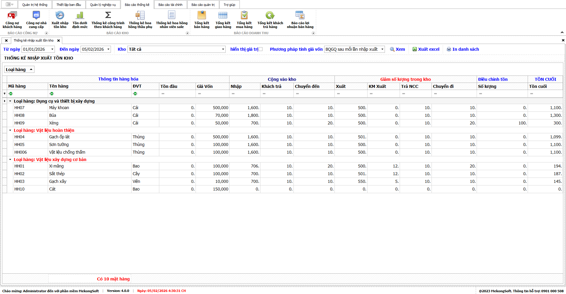Phần mềm quản lý tồn kho vật liệu xây dựng theo thời gian thực chính xác