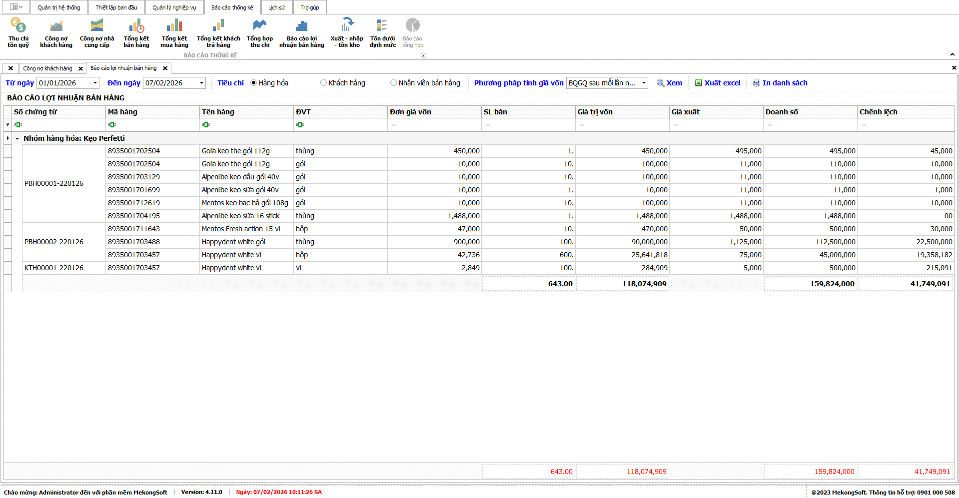 Báo cáo doanh thu và lợi nhuận đại lý thuốc thú y