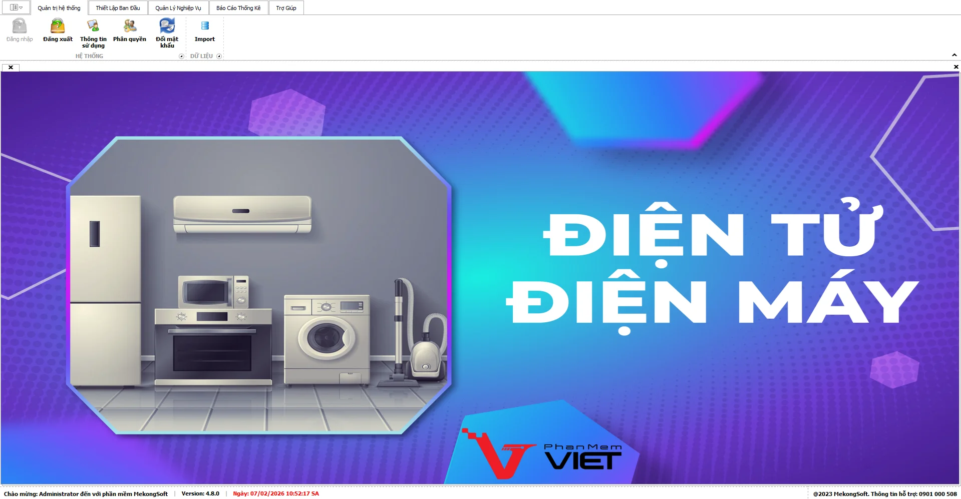Giao diện phần mềm quản lý bán hàng điện tử điện máy Phần Mềm Việt