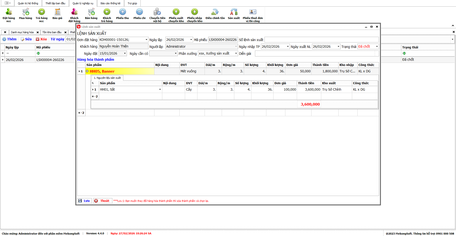 Màn hình quản lý lệnh sản xuất xưởng in ấn quảng cáo trong phần mềm Phần Mềm Việt