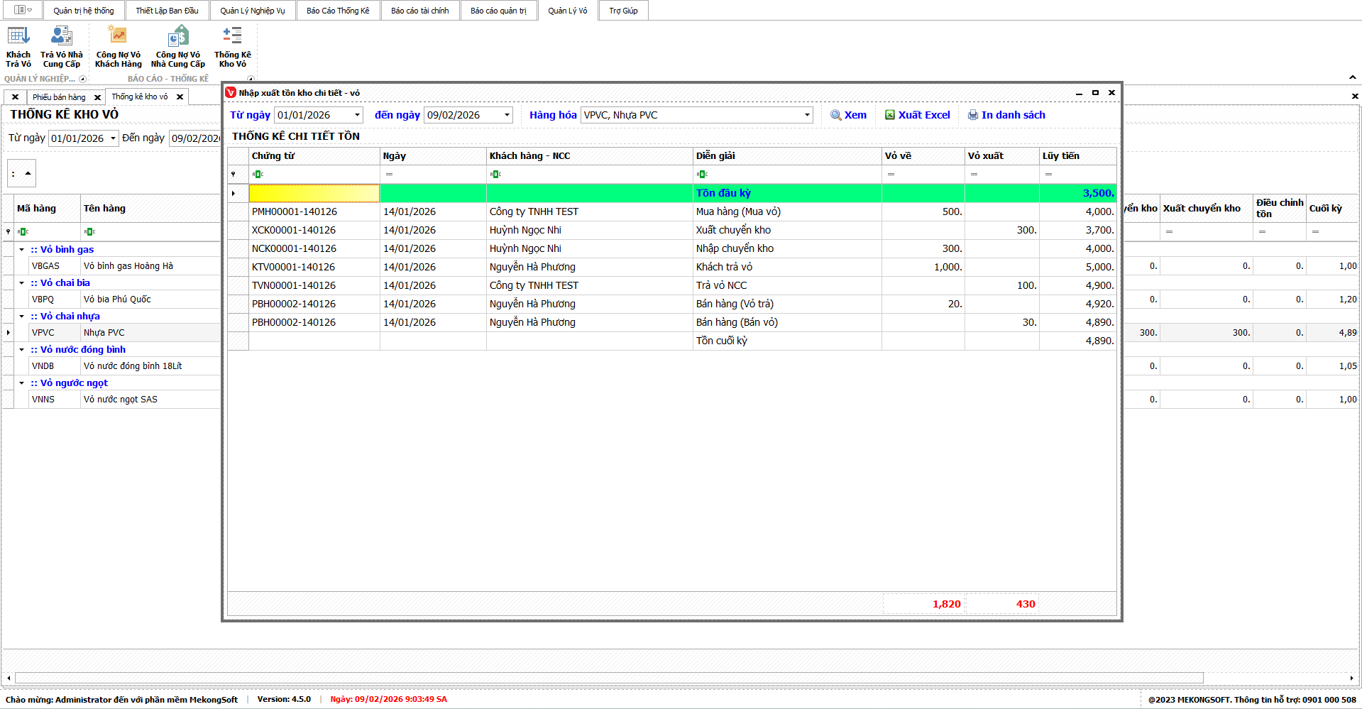 Theo dõi két bia vỏ bình gas trên phần mềm quản lý phân phối