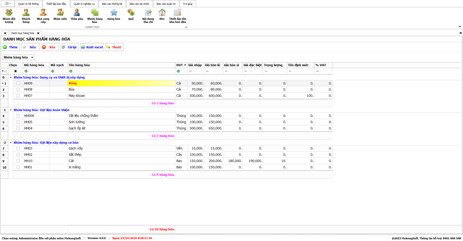 Hệ thống kiểm soát giá nhập và giá bán trong cửa hàng vật liệu xây dựng