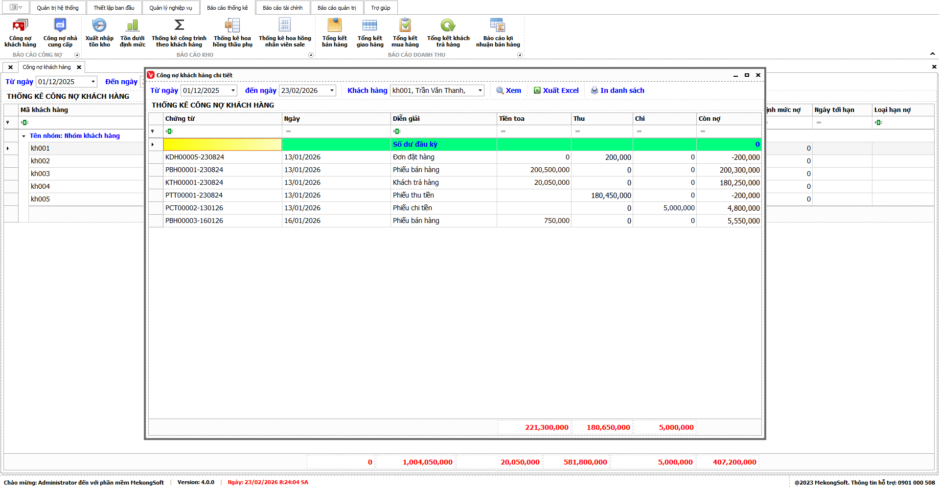 Quản lý công nợ khách hàng và công trình bằng phần mềm vật liệu xây dựng