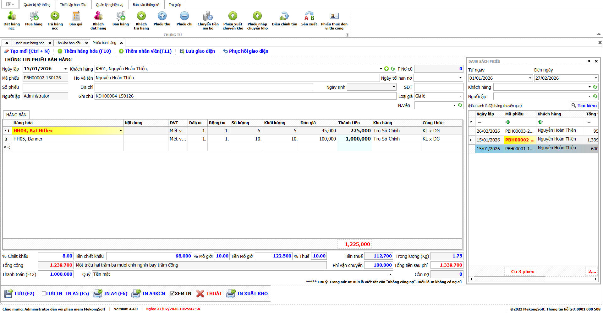 Giao diện tạo đơn bán hàng và báo giá trong phần mềm quản lý in ấn Phần Mềm Việt