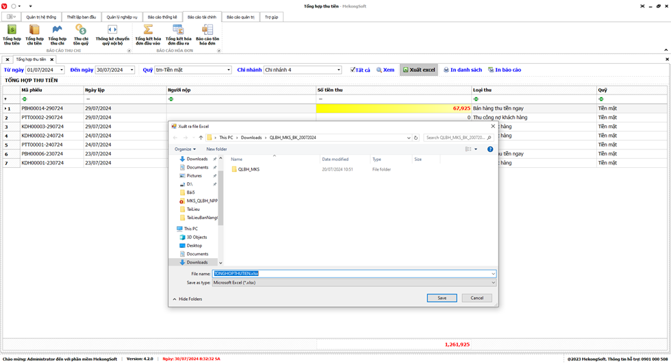 Báo cáo tổng hợp thu tiền