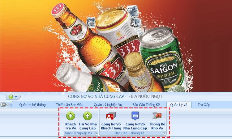 Phần mềm chuyên dụng cho ngành hàng bia nước ngọt có quản lý vỏ két, cược vỏ, công nợ vỏ